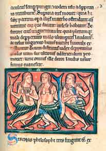 Три русалки. Миниатюра из английской рукописи конца XII века, хранящейся в Оксфорде (Англия).